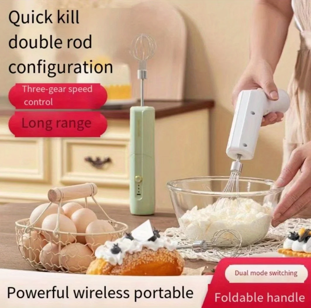 Rechargeable Electric Egg Beater With Stand Bracket 3 Speeds Adjustable Hand Whisk Drink Mixer Milk Frother for Coffee , Matcha