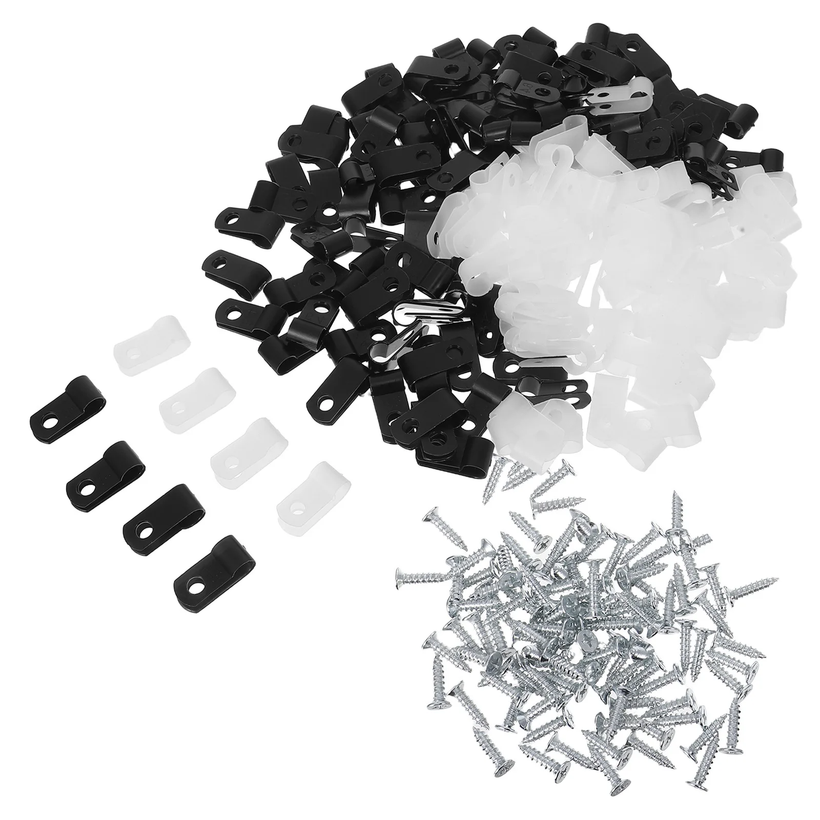 

200Pcs Cable Clamps Nylon R-Type Screw Mount Cord Clips for Cable Management Wire Organizer Cord Fastener Clips