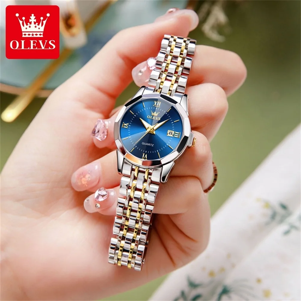 OLEVS 9989 Women Watch Luxury Brand Automatic Calendar Quartz Watch Waterproof Luminous Rhombus Mirror Girls' Watch Reloj Hombre