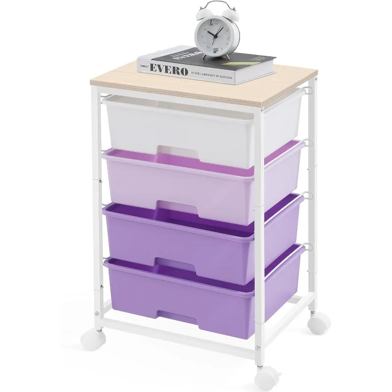 

Utility Cart with 4 Drawers,Rolling Storage Cart with Drawers,Storage Rolling Drawer Cart with Wooden Tabletop