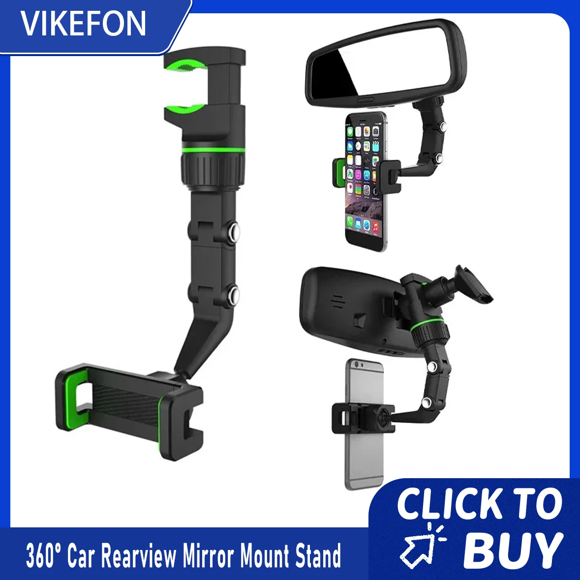 Universal Multifunctional Car Rearview Mirror Phone Holder Rotatable Adjustable Clip Mount Compatible with Smartphones Dash Cam