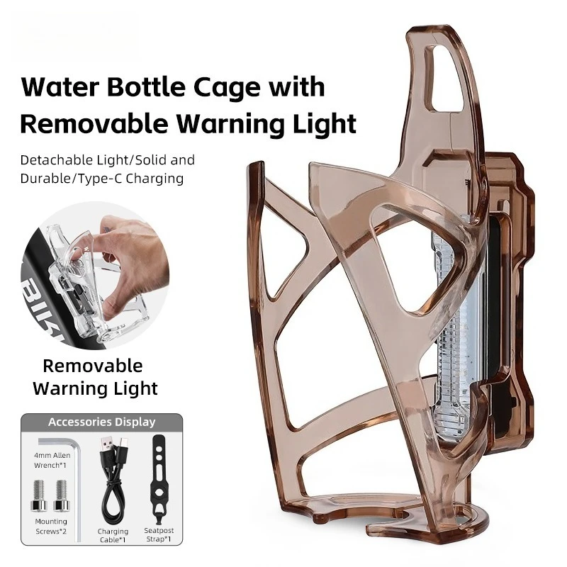 

Lightweight Water Bottle Holder Detachable Warning Light Type-C Rechargeable Bicycle Water Bottle Holder Bicycle Accessories