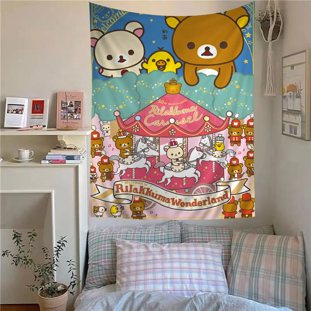 

Cute Cartoon R-Rilakkuma Classic Anim Printed Large Wall Tapestry Hanging Tarot Hippie Wall Rugs Dorm Cheap Hippie Wall Hanging