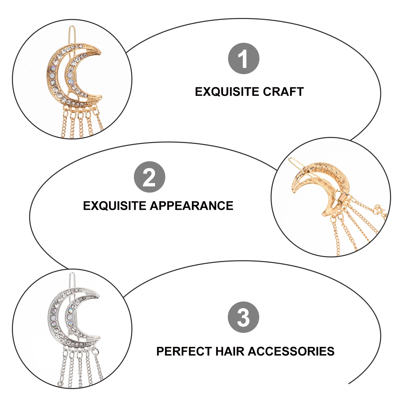 

2Pcs Hair Accessories Vintage Rhinestone Moon Clip Bridal Hairpin Dangle Claw Tassel Alloy Set Thick Thin Hair