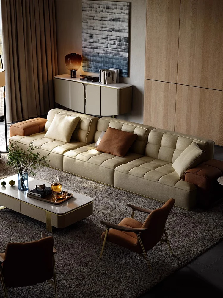 Electric function leather sofa, first layer cowhide Italian light luxury living room straight row module 2025 new model