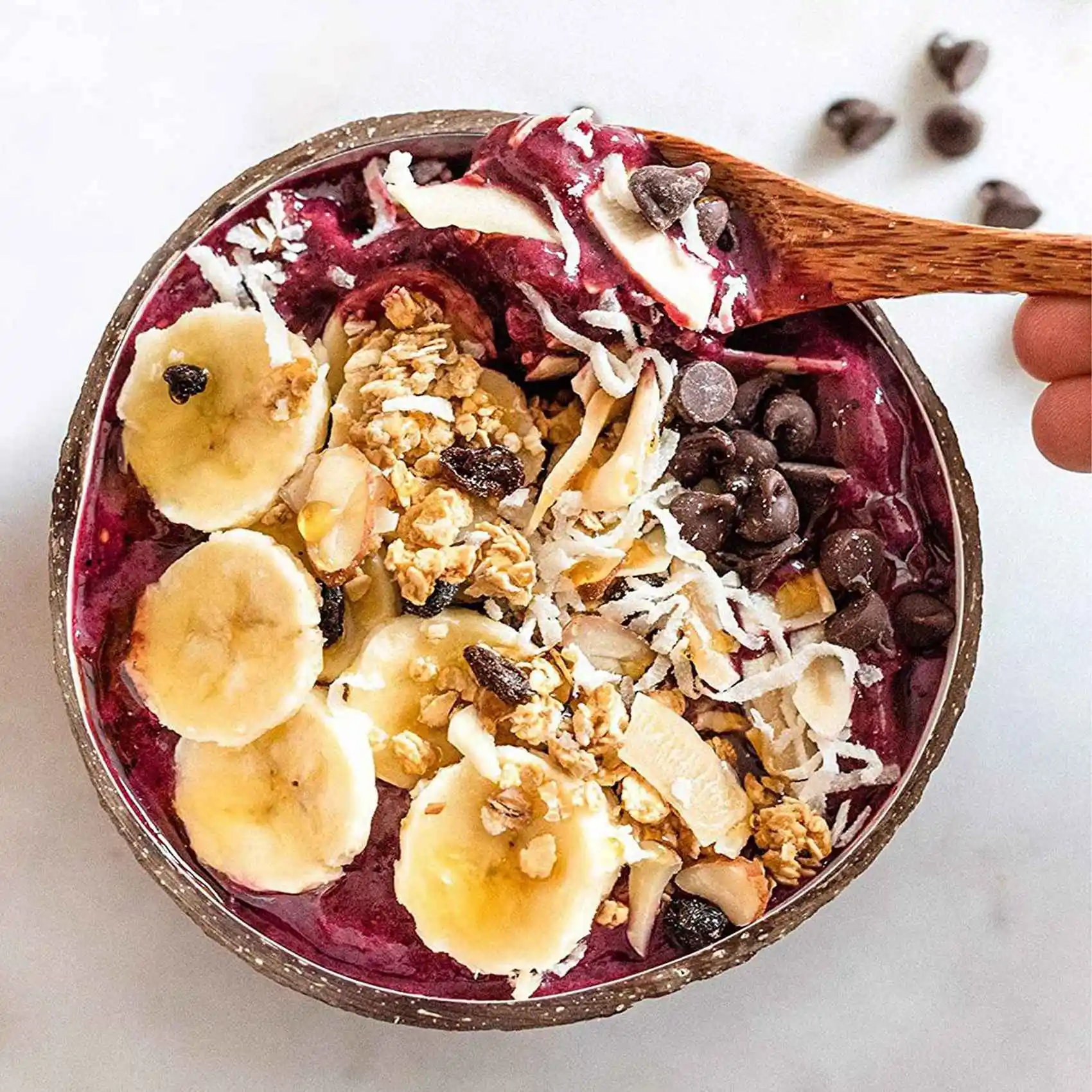 ABXF-kokosnotenkommen en lepelset, salad smoothie mengen dessert fruit ijs snackkom voor keuken, eetkamer 8-set