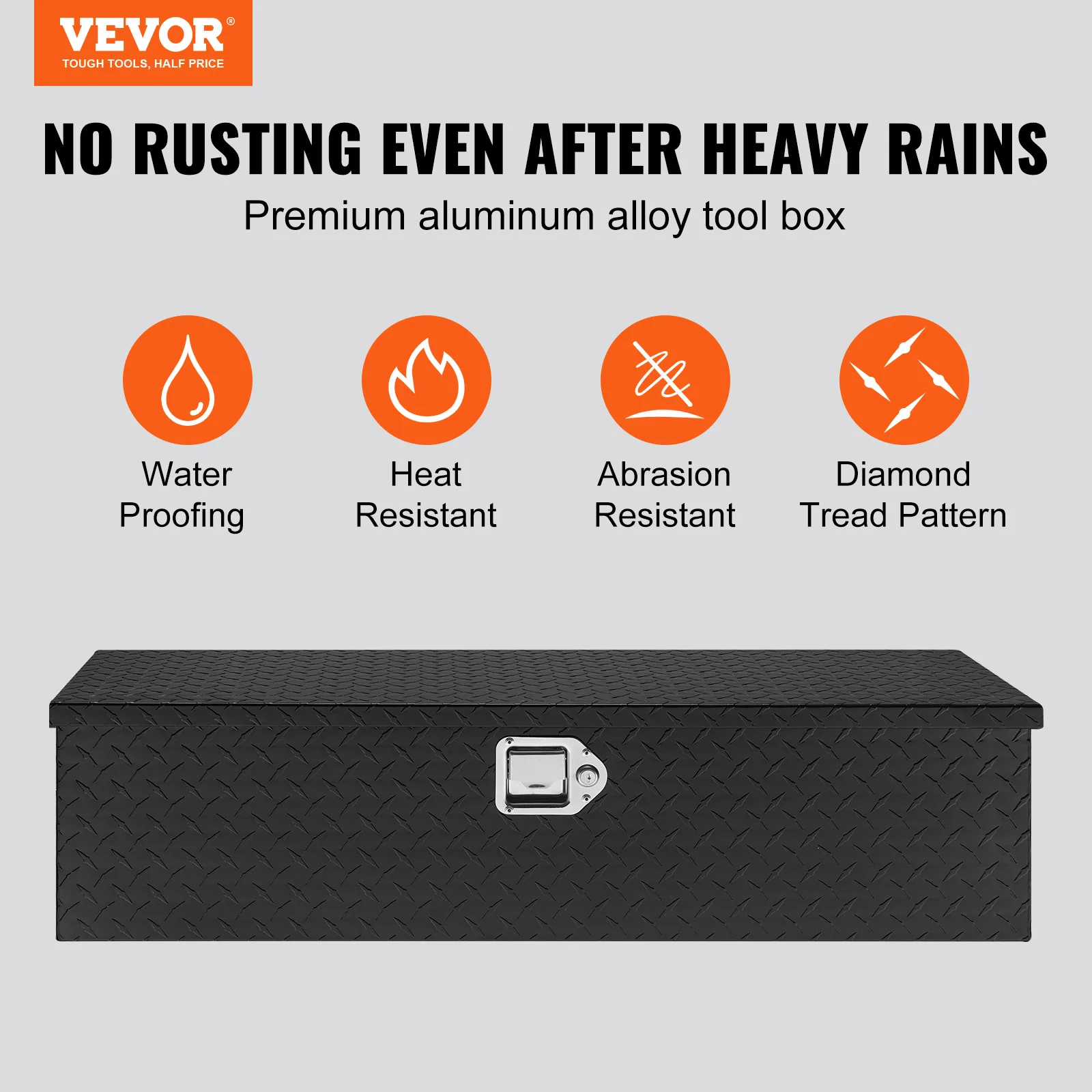 VEVOR Heavy Duty Aluminum Truck Bed Tool Box Diamond Plate Tool Box with Side Handle and Lock Keys for Truck Bed 39