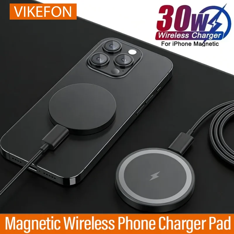 Mini 30W Magnetic Wireless Charger Pad For Magsafe iPhone 17 16 15 14 13 12 Pro Max Samsung LED Magnet Fast Charging Phone Stand