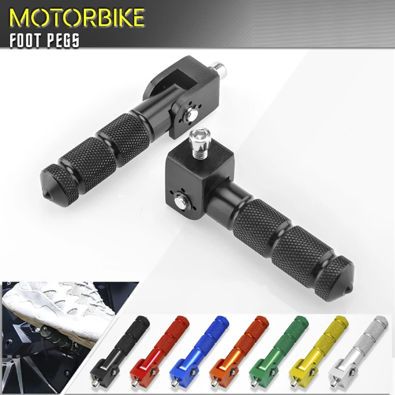 2 Pcs M8 Universal Motorcycle Motor Bike Folding Footrests Footpegs Foot Rests Pegs Rear Pedals Set CNC Aluminum Accessories