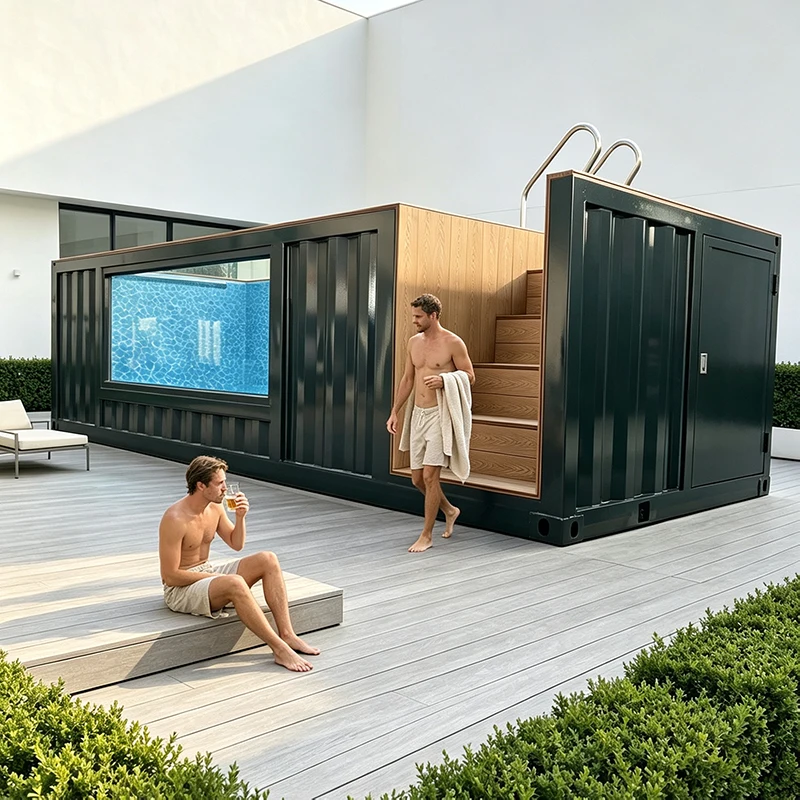 Luxury Shipping Container Pool Portable Outdoor Swimming Pool with Integrated Water Filtration and Glass Viewing Window