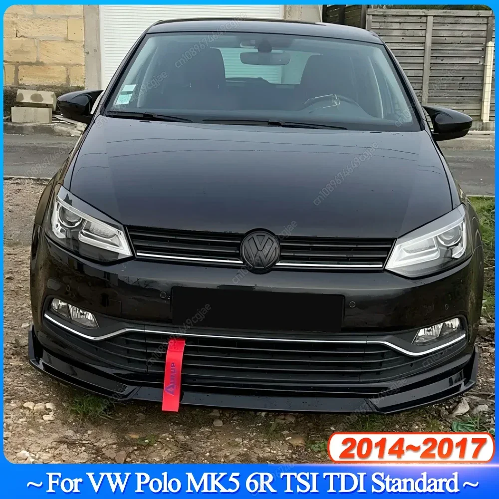 For VW Polo MK5 6R TSI TDI Standard Pre‑Facelift 2014-2017 Car Front Bumper Lip Splitter Spoiler Diffuser Tuning Gloss Black