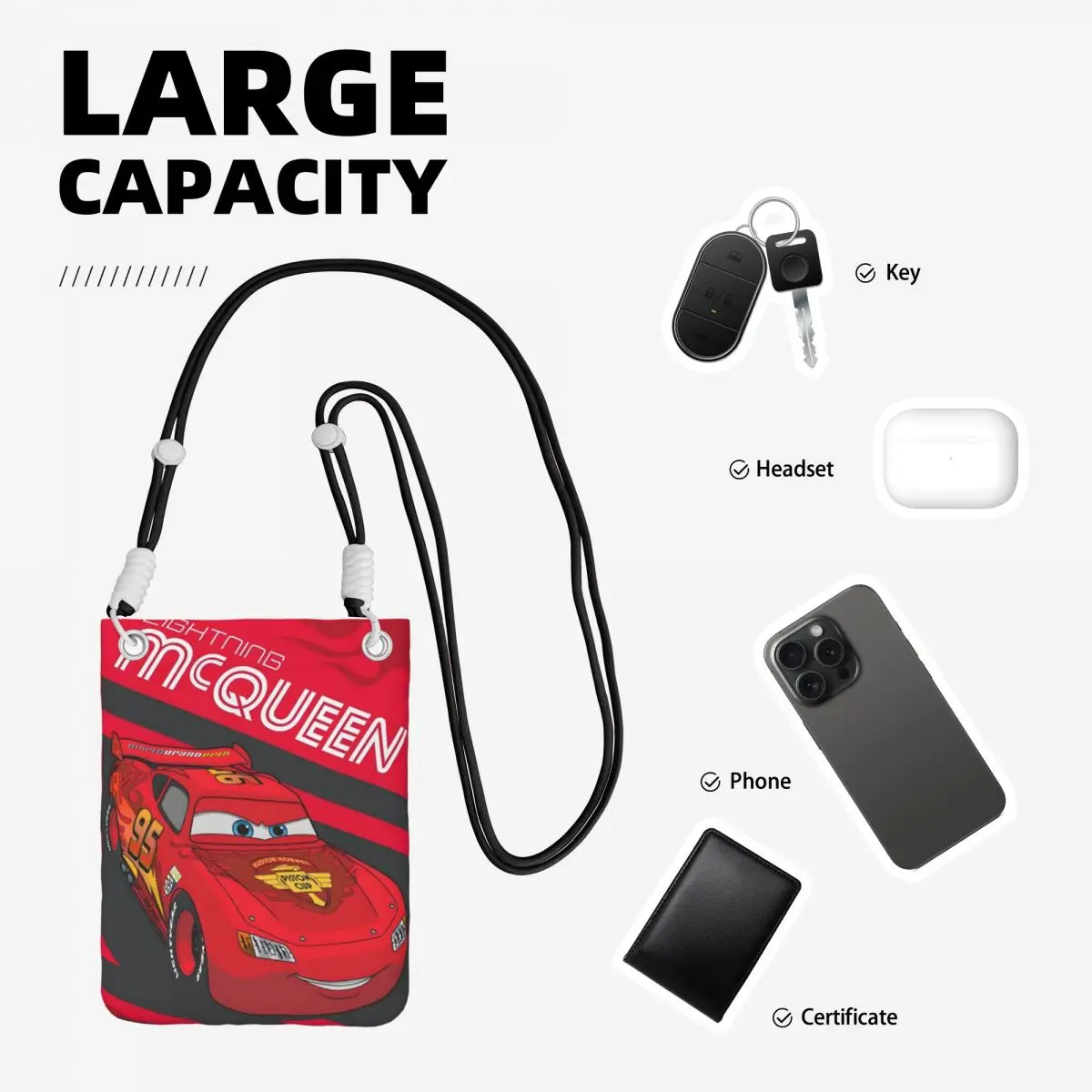 مخصص البرق ماكوين محفظة الهاتف الذكي مع حزام السيارات Toons حقيبة كروسبودي الرجال النساء السفر حقيبة الهاتف المحمول