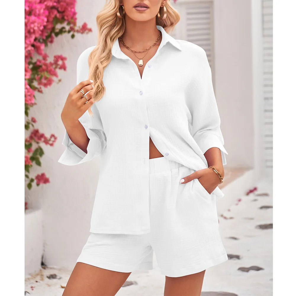 For Women Solid Color Casual Loose Short Pants Sets 2024 Elegant Summer Women's Two Pieces Suit Full Set Female Outfit Clothes