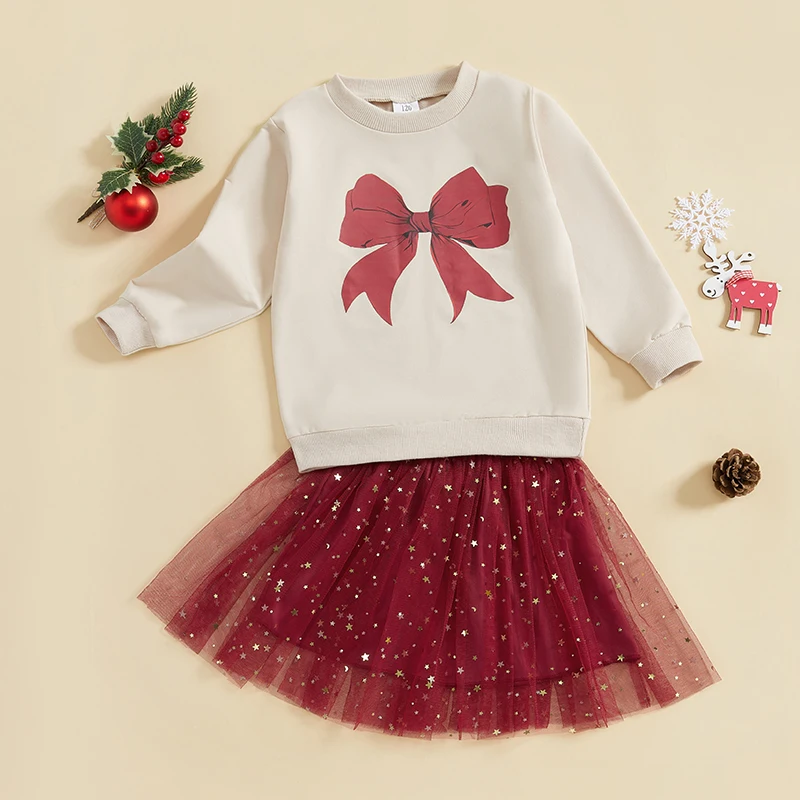 

Toddler Girl Winter Outfit Reindeer Print Hoodie with Glitter Tutu Skirt 2 Piece Set for Christmas Party