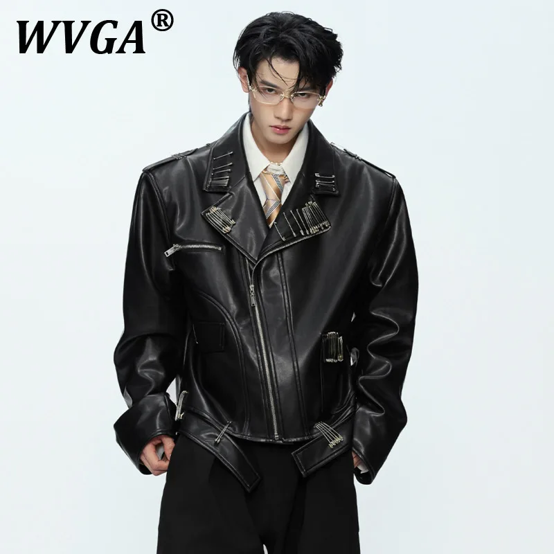 

WVGA Короткая куртка Весна Осень Новый мужской тяжелый дизайн на булавке Винтажный узор Вышивка Модное нишевое шикарное кожаное пальто Ins Y2K W11792