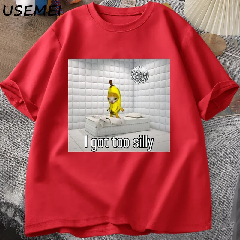 حصلت على تي شيرت سخيف جدًا تي شيرت الاستيقاظ سيلي البكاء الموز حزين القط ميمي تي شيرت رجالي تصميم مضحك Weirdcore Cringey بلايز