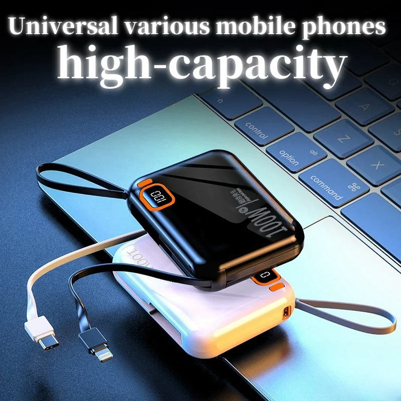 20000 mAh PD100W portable power pack, USB-C detachable cable, bidirectional fast charger, suitable for various mobile phones