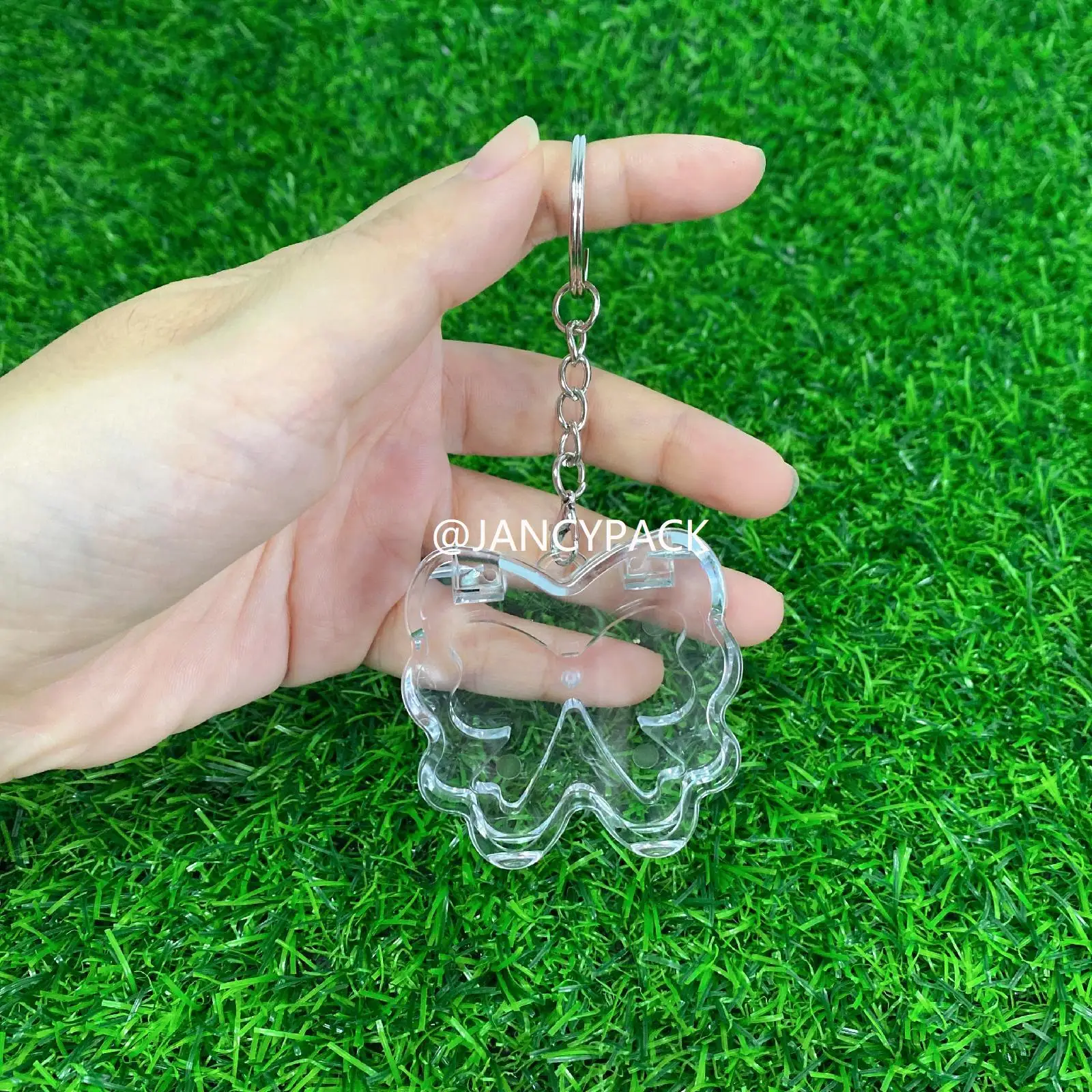 JANCY 2g totalmente transparente bonito borboleta embalagem vazia blush compacto pó caso recipiente blush com chaveiro