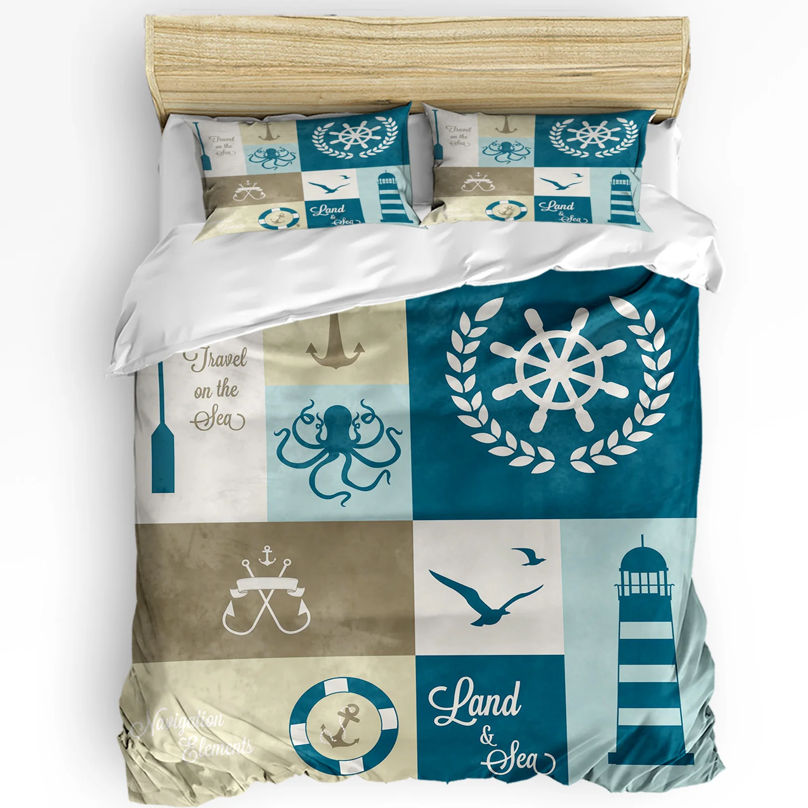 Anchor Lighthous Emblem Seagull Octopus Duvet Cover with Pillow Case Custom 3pcs Bedding Set Quilt Cover Double Bed Home Textile