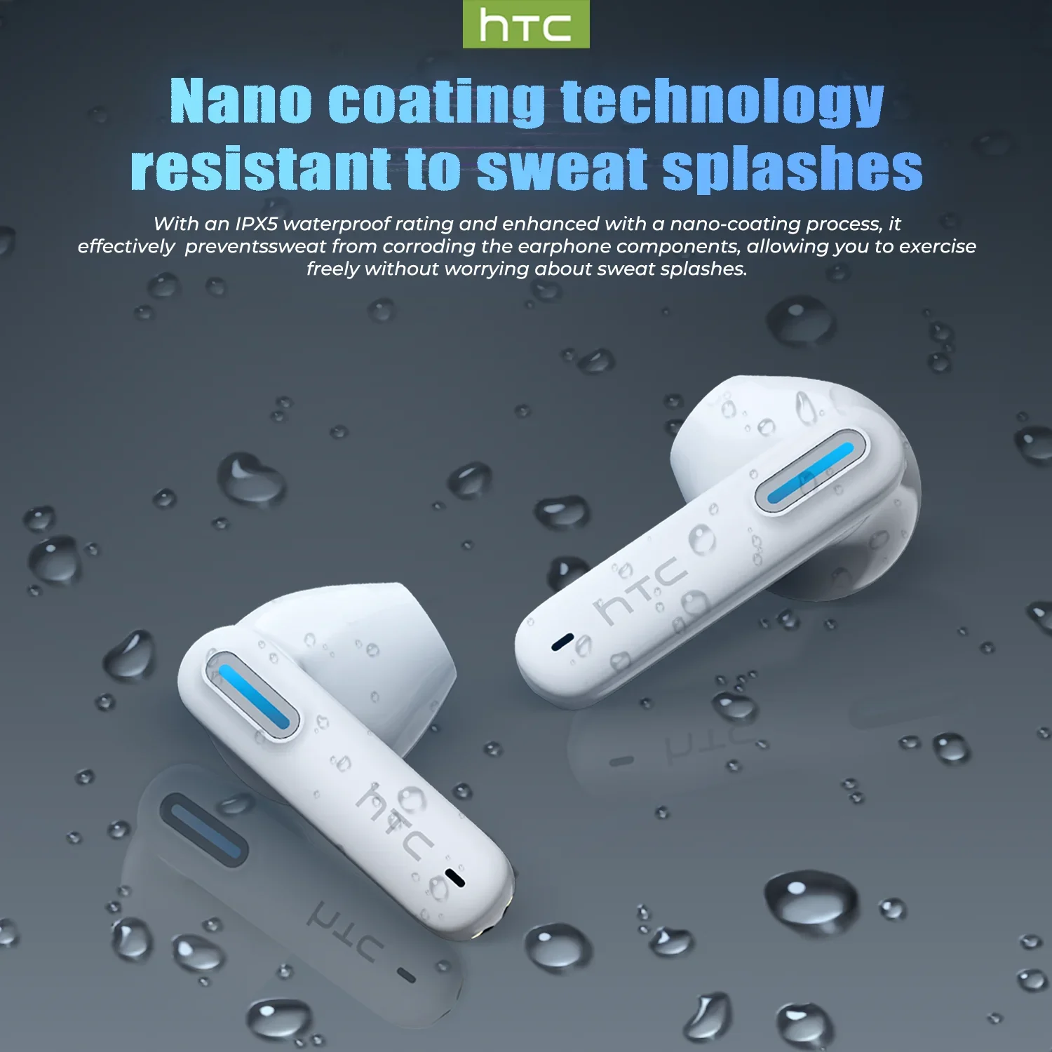 سماعات HTC NE49 بلوتوث V6.0 للحد من الضوضاء TWS سماعات رأس لاسلكية رياضية مع ميكروفون طويل العمر