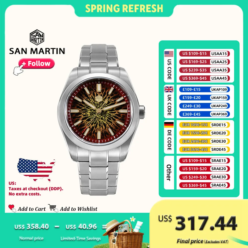

San Martin Original Design 39mm SN0144 Automatic Watch Miyota 90S5 Luxury Mechanical Mens Dress Timepiece with JianZhan Dial