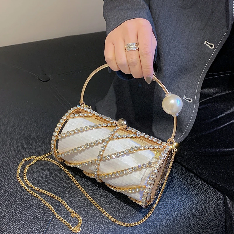 High Quality Dinner Bag for Women Diamond Shoulder Bags Golden Handle Hand Bag Designer Purses and Handbags Chain Crossbody Bag image 2