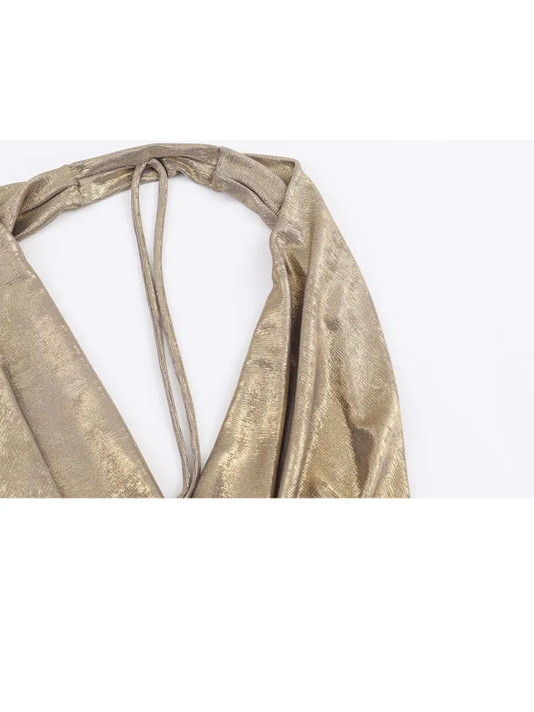 HH 女性用サマービーチセクシーバックレスペンダントプリーツ装飾ホルターカラートップス女性用カジュアルファッションストリートスタイルパーティートップス