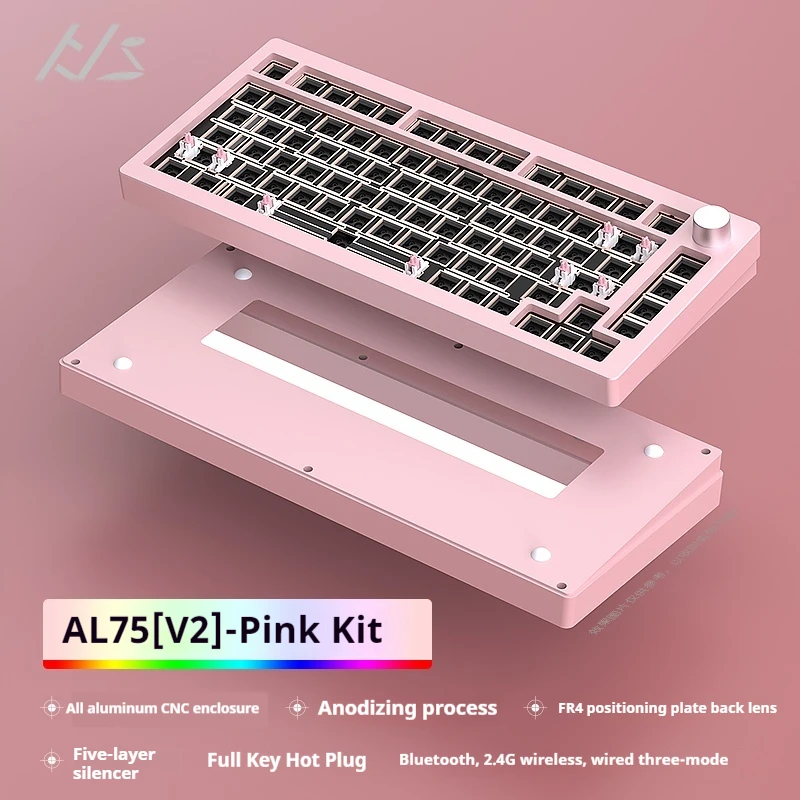 Al75v2 Mechanical Keyboard Kit Aluminum Cnc 82 Keys Rgb Bluetooth 2.4g Wireless Wired 3 Mode Lower Light Position Keyboard Kits