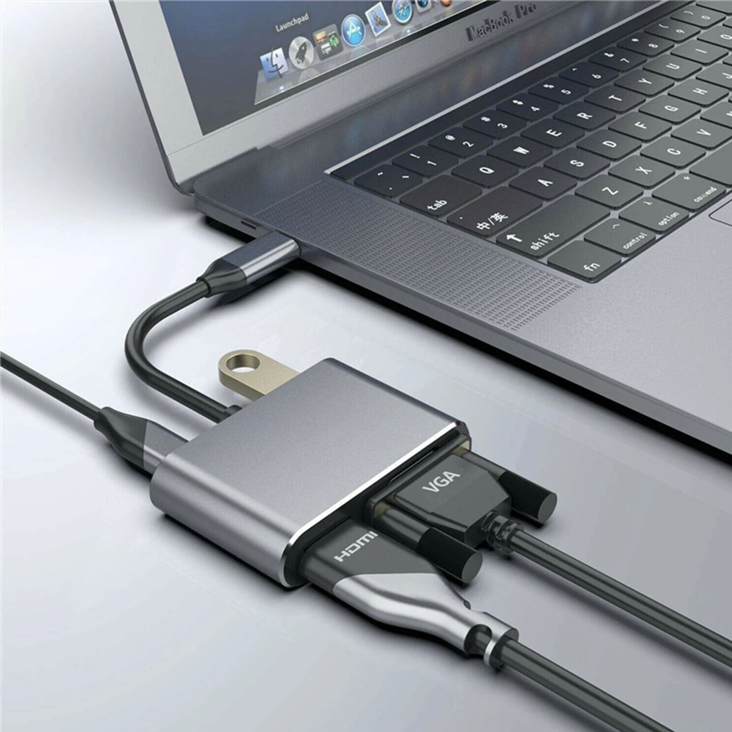 USB C to HDMI VGA Adapter, 4 In 1 USB-C Hub with 4K HDMI/VGA/PD 100W/USB 3.0, USB Type-C Splitter Adapter for Samsung, Dell Mac