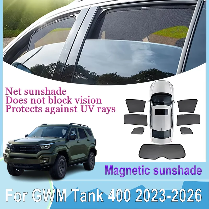 

Аксессуары для GWM Tank 400 2025 2023-2026, комплект кузова, сетчатые магнитные солнцезащитные козырьки, козырьки для лобового стекла, наклейки для штор, автомобильные аксессуары