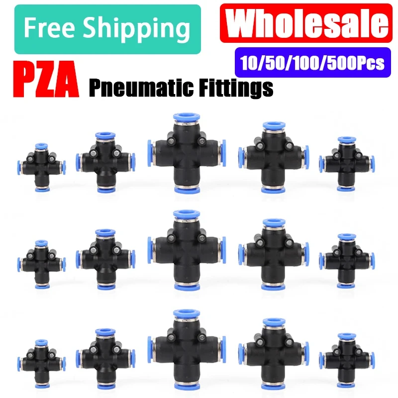 

50/100/500PCS Air Pneumatic Fittings PZA 4mm 6mm 8mm 10mm 12mm Plastic Fitting 4way Hose Quick Release Couplings Connector