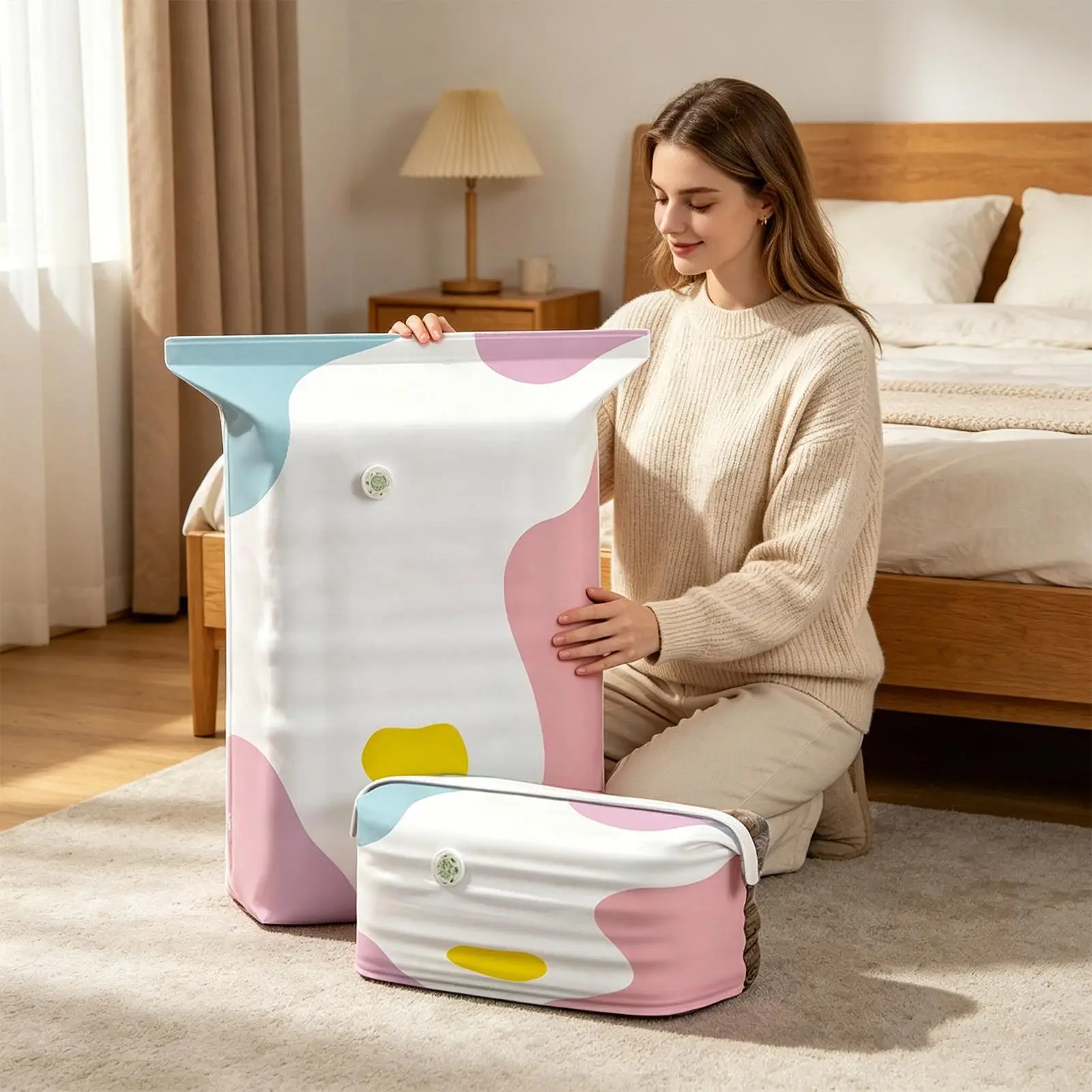 Thickened Vacuum Sealed Compression Bag Self-Inflating Home Use for Season Change Clothes Storage Organization  ﻿