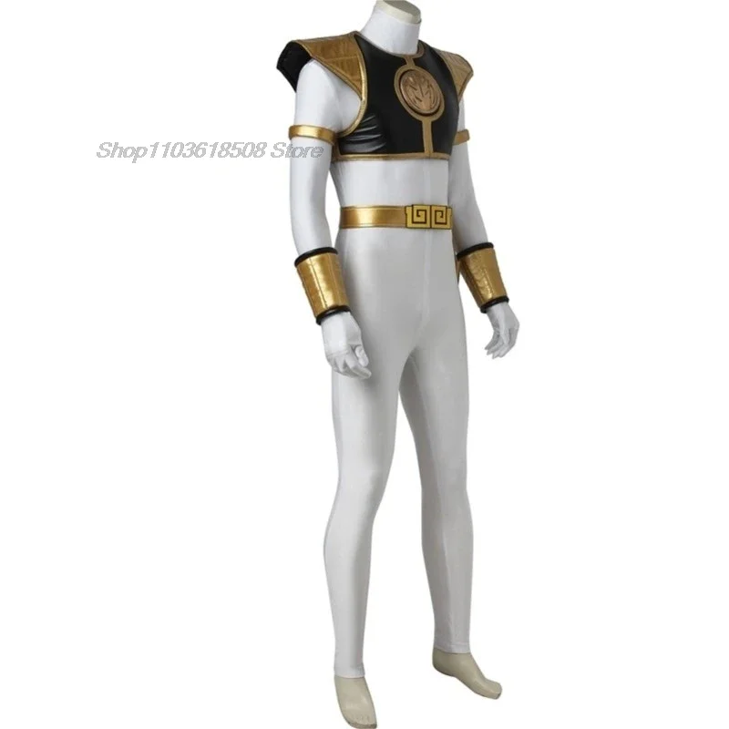 Tommy Oliver Cosplay Halloween Superhelden Ranger Kostüm Zentai Overall weiß Tyranno Soldat Uniform Kampf Rüstung Bodysuit