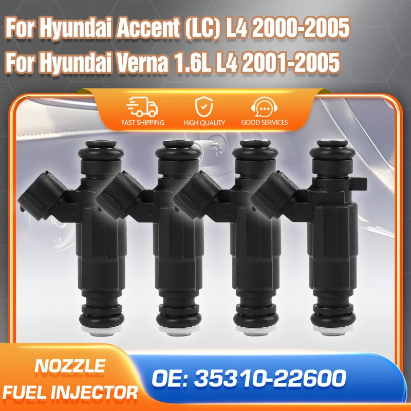 

Set of 4pcs Fuel Injectors Nozzle For Hyundai Accent LC 1.5L 1.6L 2000 2001 2002-2005 Hyundai Verna 1.6L 2001-2005 35310-22600