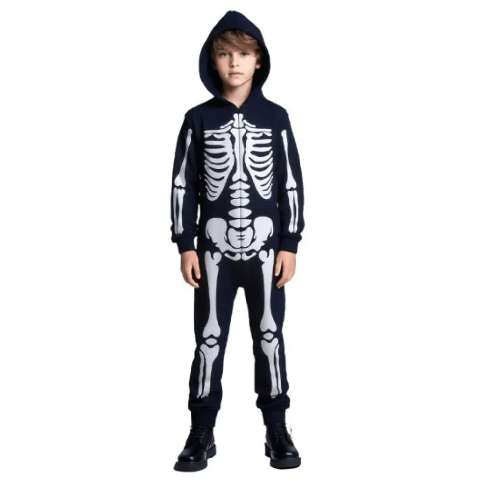 Halloween Glow-in-the-Dark Skeleton Onesie - Fluorescent Skeleton Bodysuit, Grim Reaper Funny Performance Cosplay Costume