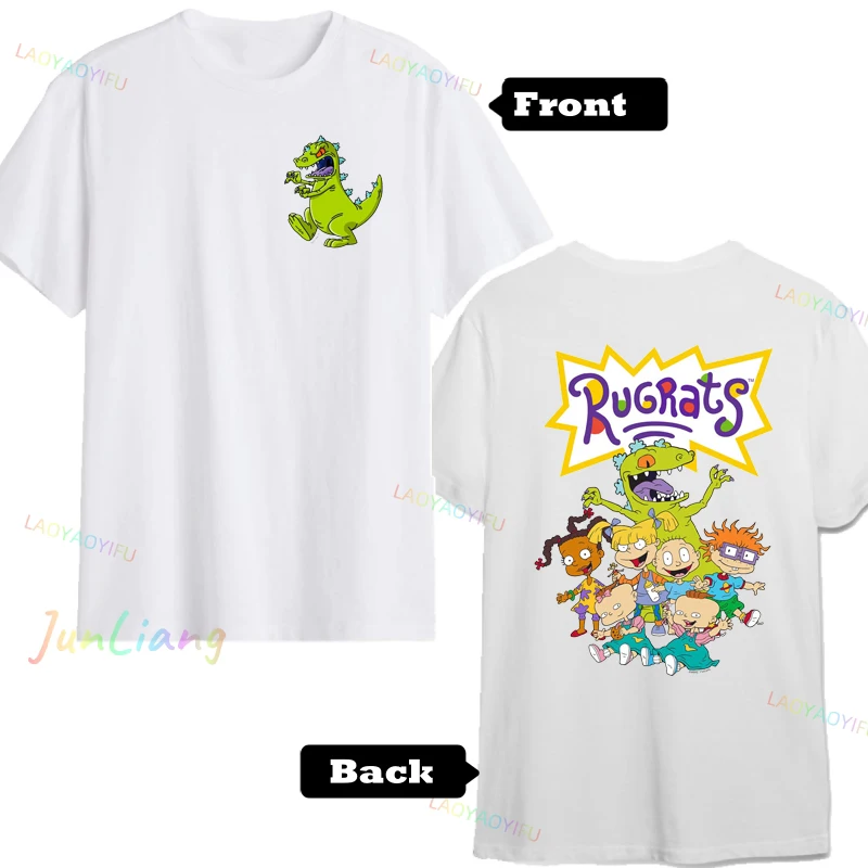 Rugrats قوس قزح دائرة مجموعة النار ريترو موضة القطن تيز قصيرة الأكمام تي شيرت Crewneck القمم هدية عيد ميلاد الرجال تي شيرت Y2k