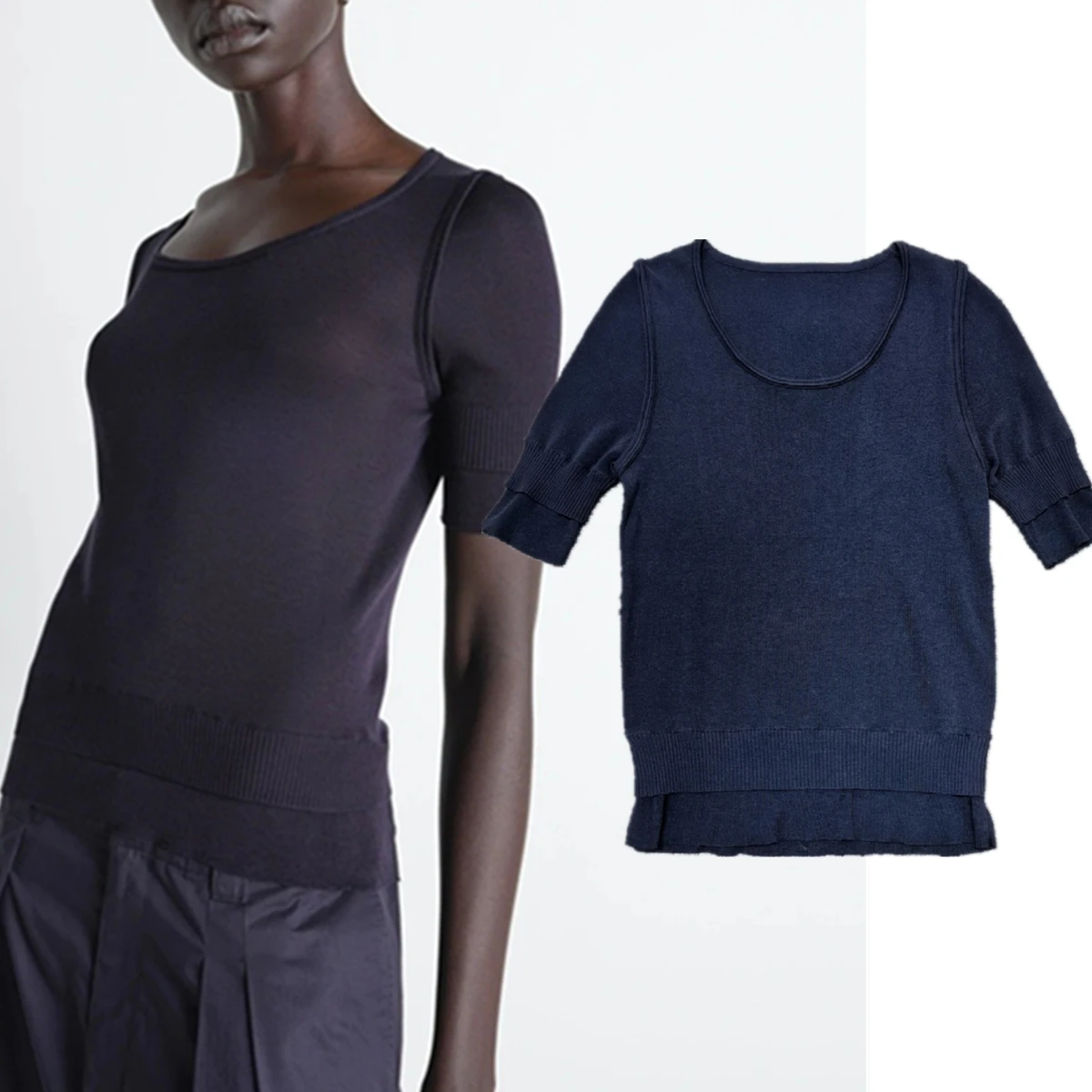 

Maxdutti 2026: Элегантная минималистичная летняя футболка с коротким рукавом, трикотажный пуловер, женская одежда