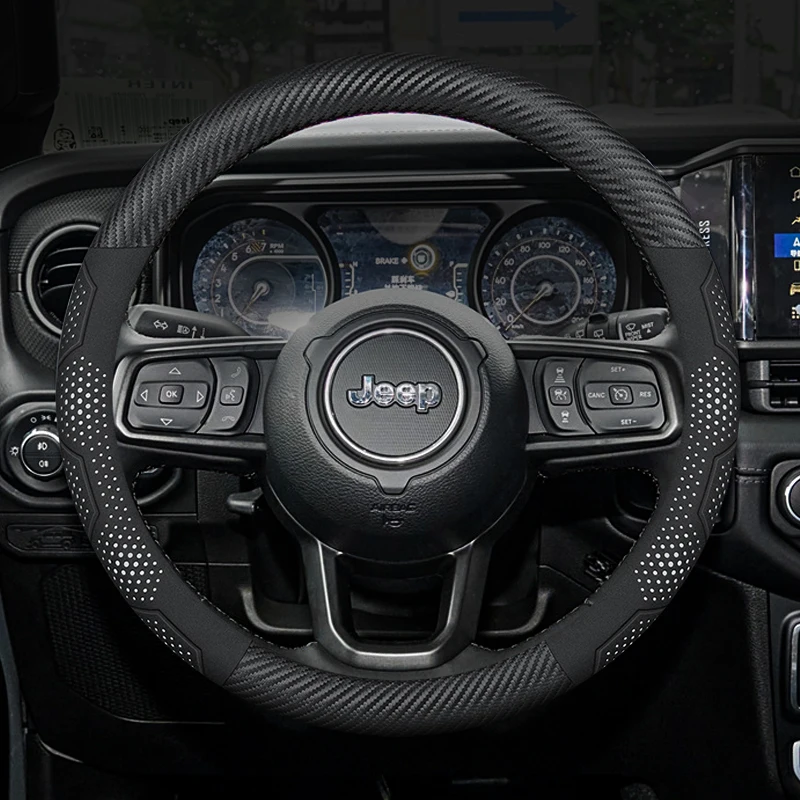 For JEEP SRT Renegade Compass Wrangler Patriot Grand Cherokee Trail Hawk Carbon fiber Suede Car Steering Wheel Cover Accessories