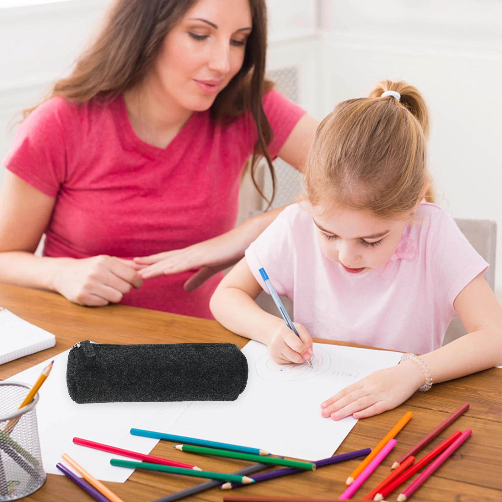 

4Pcs Felt Pencil Bag Case Dark Grey Light Grey Premium Felt Fabric Stationery Storage Bag School Office Supplies