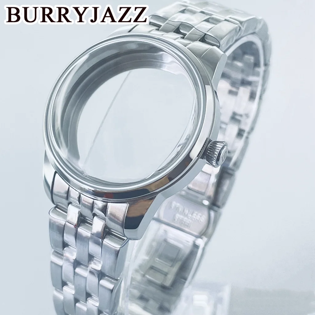 BURRYJAZZ 33mm NH35 NH36 NH34 NH38 NH70 NH72 Etui na zegarek Srebrne koktajlowe sterylne etui Łukowe szkło