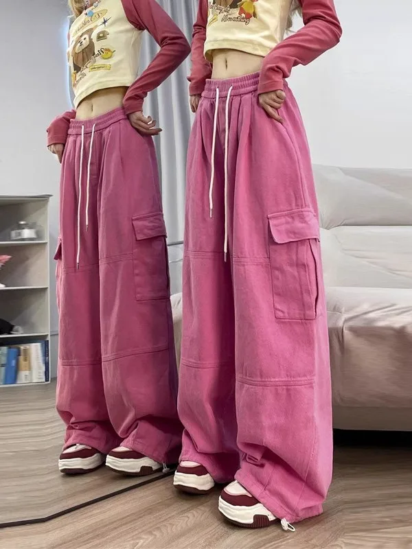 Pantaloni da lavoro blu intenso Pantaloni casual larghi a gamba larga lunghi fino al pavimento per uomo e donna Primavera Autunno Vita alta Vestibilità comoda