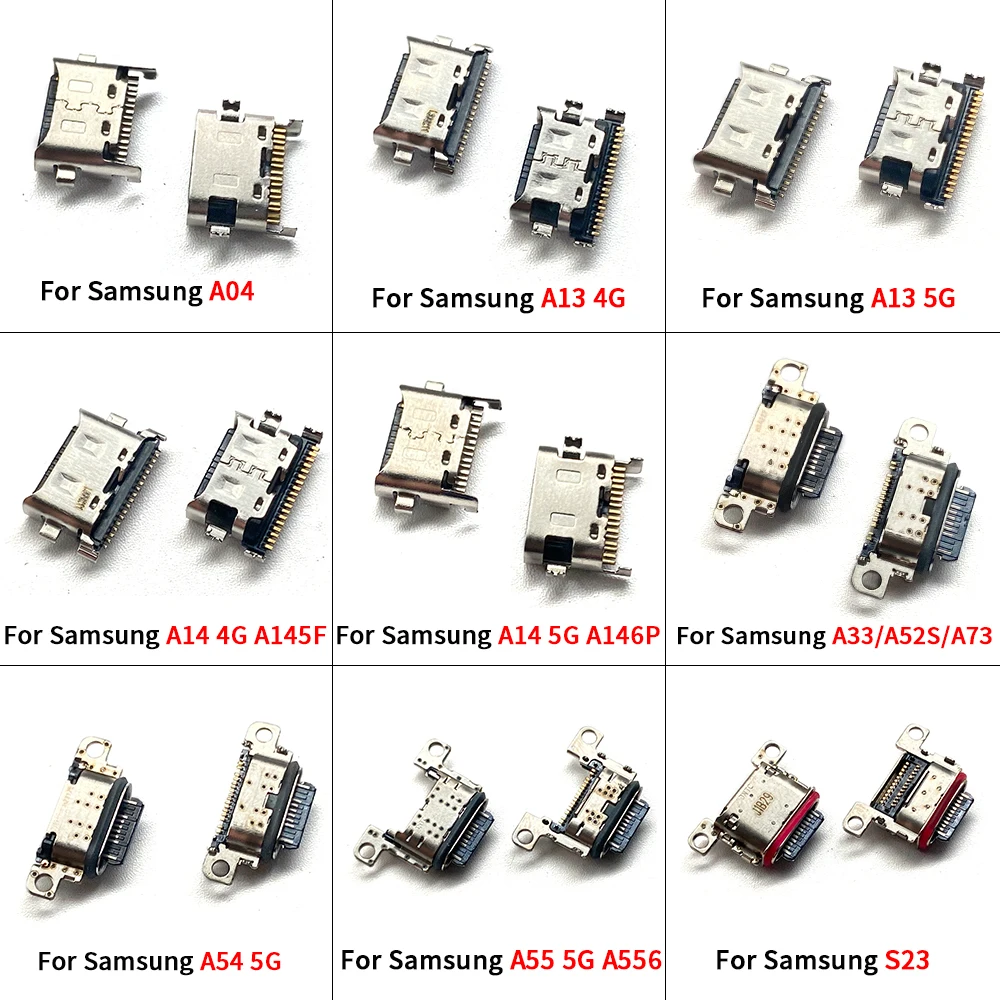 10Pcs，For Samsung S24 S23 Ultra Plus A55 A54 A33 A52S A73 A14 A13 4G Micro USB Charging Port Dock Socket Plug Charger Connector
