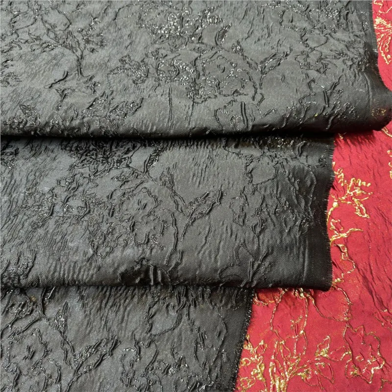 골드 실크 자카드 퍼포먼스 드레스 원단 퍼프 스커트 엠보싱 3D 짙은 패턴 패션