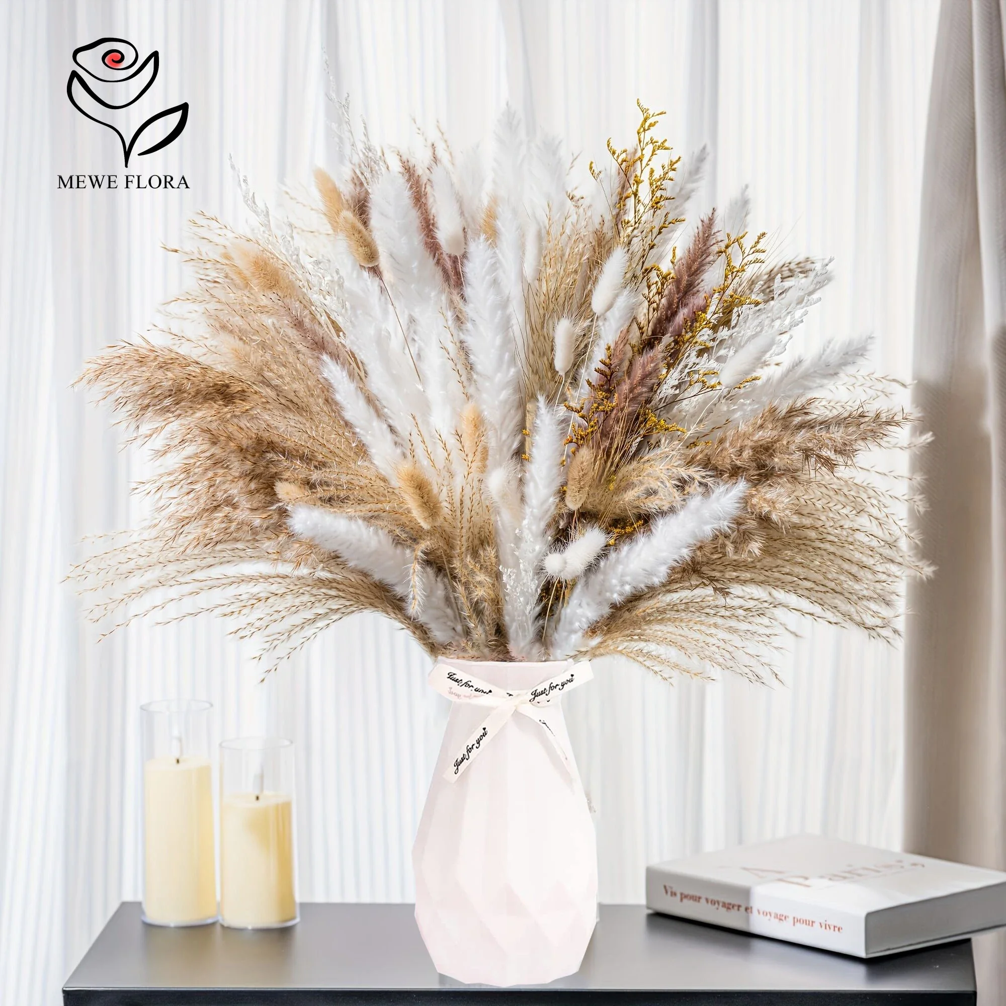 

100PCS Bunny Rabbit Tails Natural Pampas Dried Flowers Bouquet Home Vase Decoration Artifical Flower Lover Grass Wedding Decor