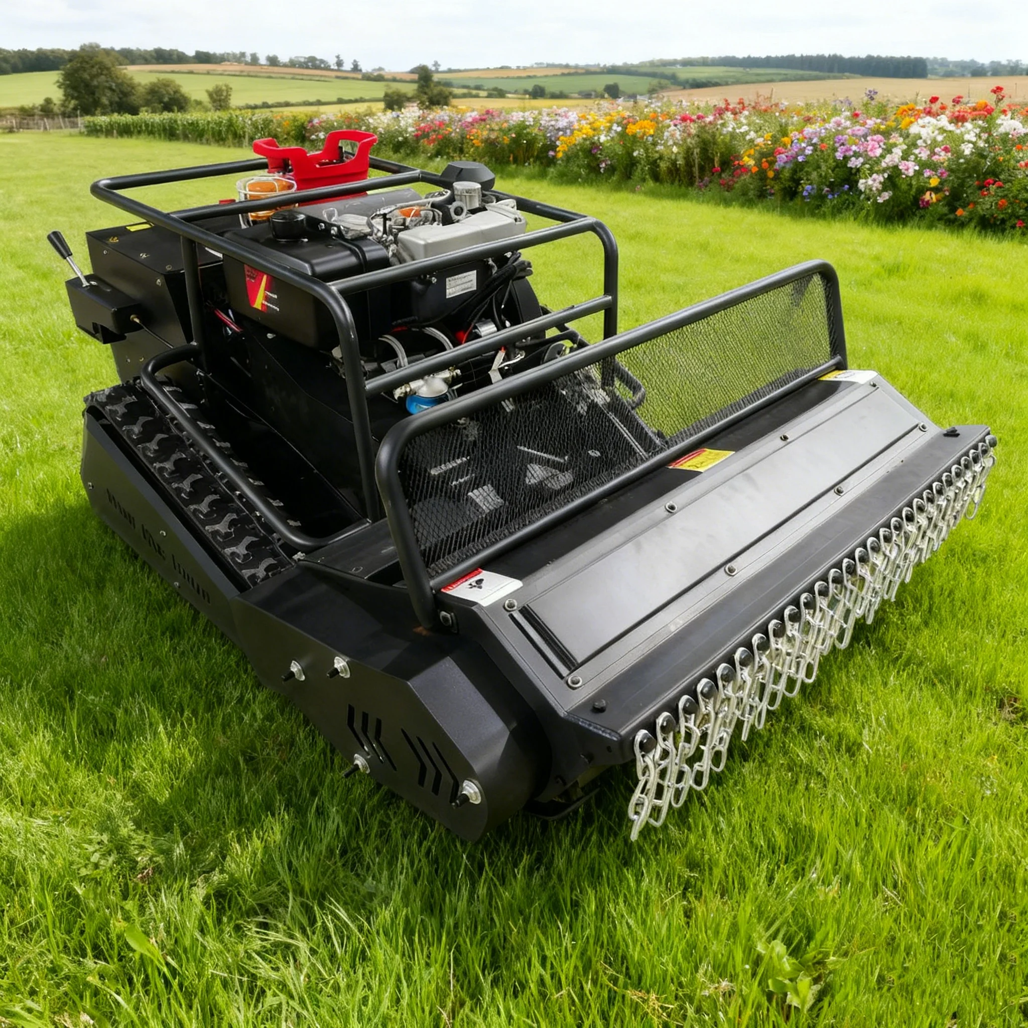 Industrial DIY Agricultural Rubber Tracked Self Propelled Petrol Powered 25000W Remote Controlled Lawnmower Mountain Slope Flail