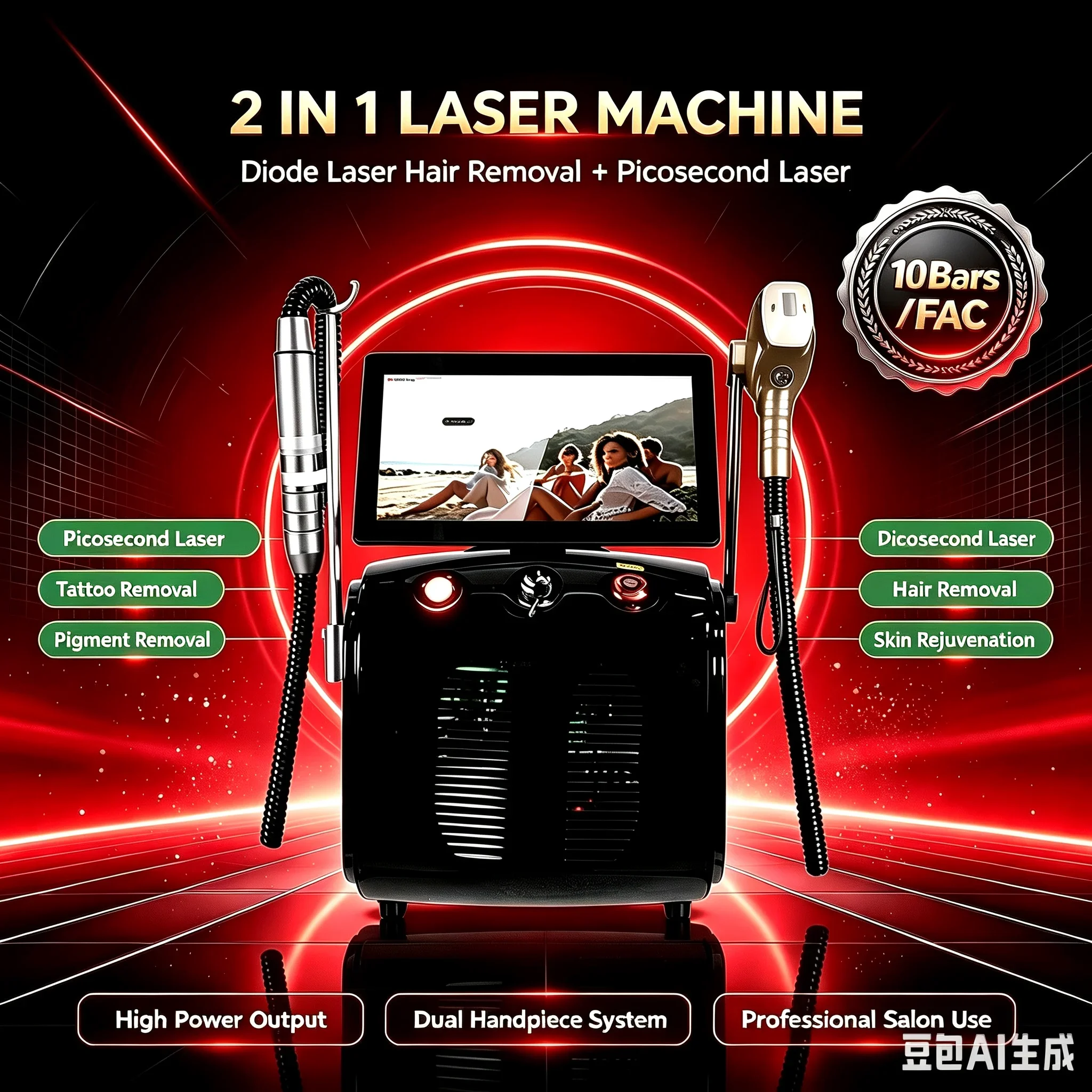 Soprano 2-in-1 Titanium Ice Platinum Diode 755nm 808nm 1064nm 940nm Four-Wavelength ND:YAG Laser Painless Hair Removal Machine