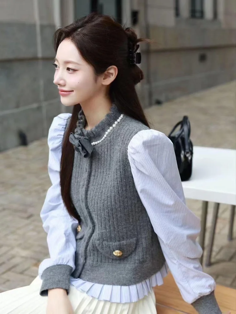 الراقية الخريف الشتاء جديد الكورية Sle مكافحة الشيخوخة كلية الرياح الربط فقاعة Sve حبة محبوك سترة مفتوحة المرأة Fas...