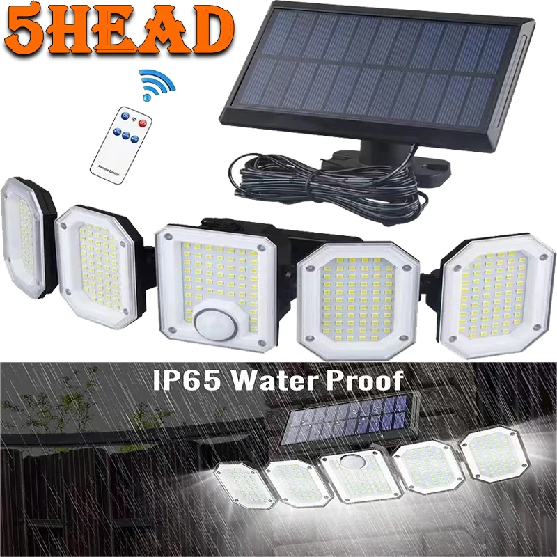 

5 Heads Solar 300 LED Light Outdoor Motion Sensor Waterproof Wide-angle Illumination Wall Lamp Garden Courtyard Street Lights