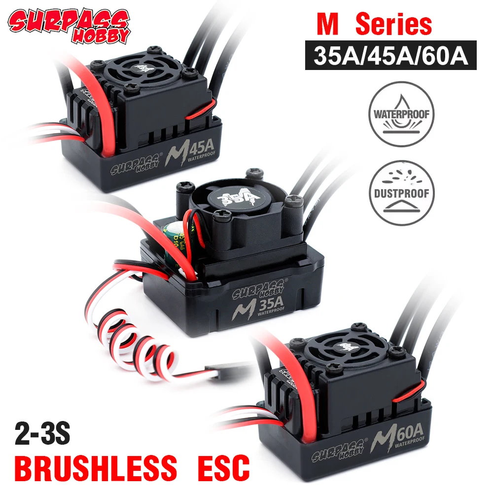 Surpass Hobby M35A M45A M60A Brushless ESC 2-3S Built-in BEC Waterproof Speed Controller For 1/10 1/12 1/14 RC Buggy Monster