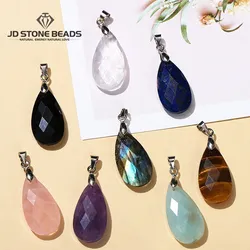 5 Pcs Natural Stone Green Aventurine Dalmatian Jasper Faceted Drop Pendant Small Charm For Jewelry Making Diy Necklace Accessory